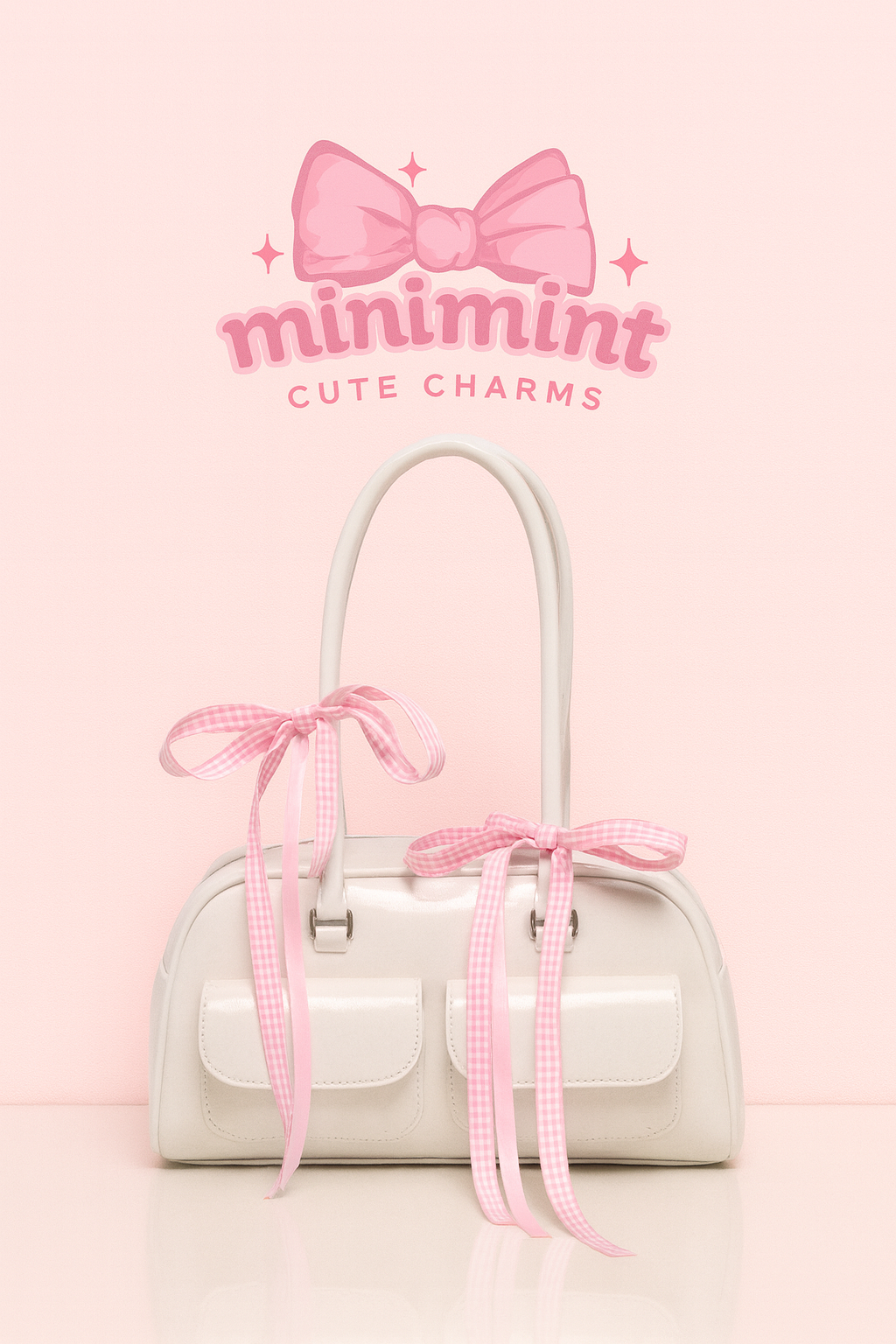 Pink Ribbon Glossy Shoulder Bag โ Cute Aesthetic Soft-Girl Handbag
