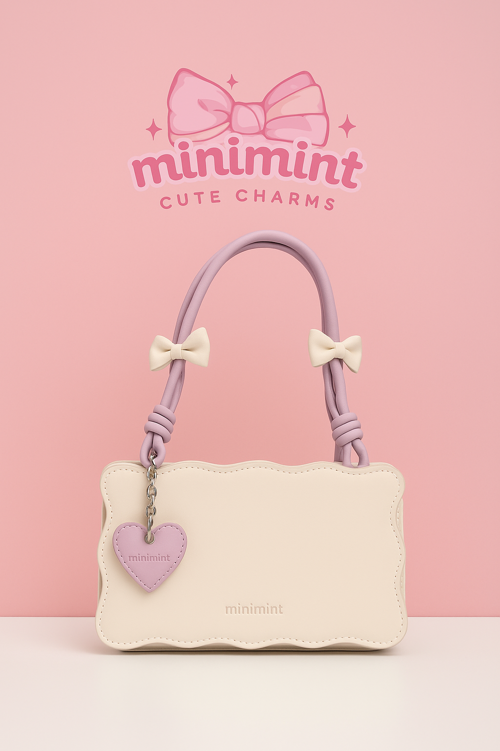Pastel Wavy Bow Bag โ Cute Aesthetic Handbag With Heart Charm
