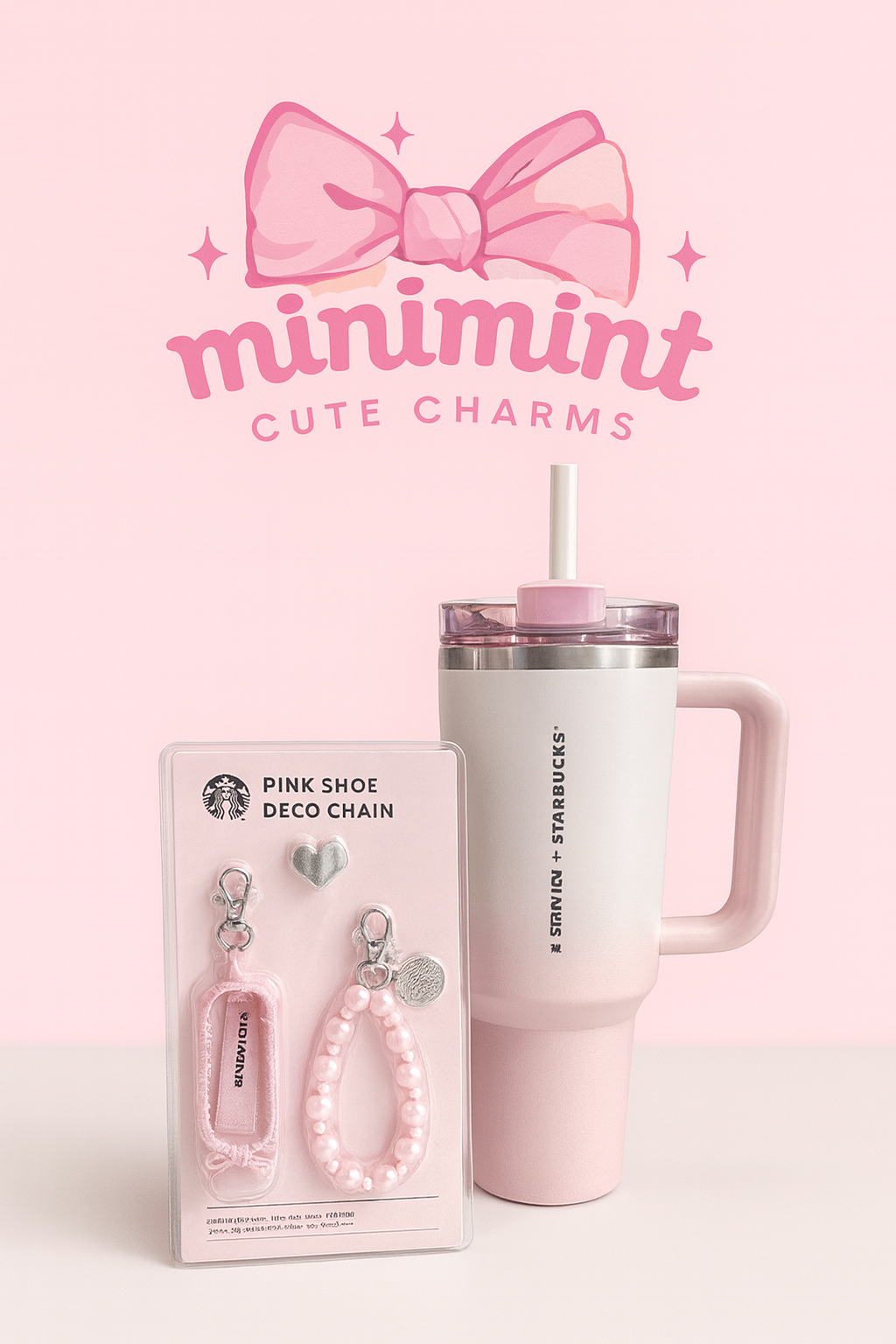 Pink Tumbler + Deco Charm Set β Aesthetic Pastel Cup With Accessory Chains