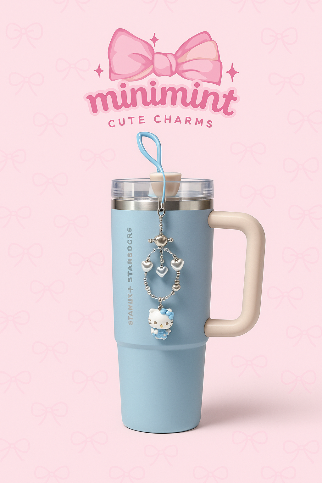 Blue Aesthetic Tumbler β Premium Handle Cup With Silver Heart Charm & Cute Pendant