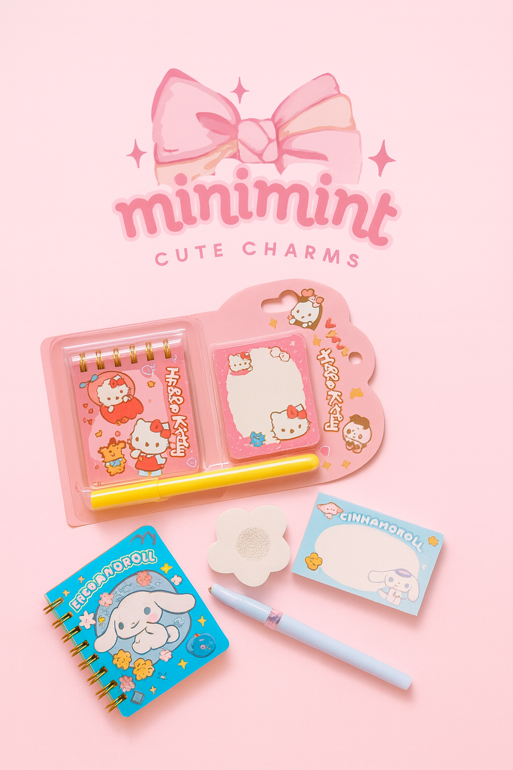 Cute Mini Stationery Set ā Notebook + Sticky Notes + Pen (Kawaii Edition)