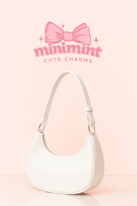 White Crescent Shoulder Bag – Minimal Aesthetic Daily Handbag
