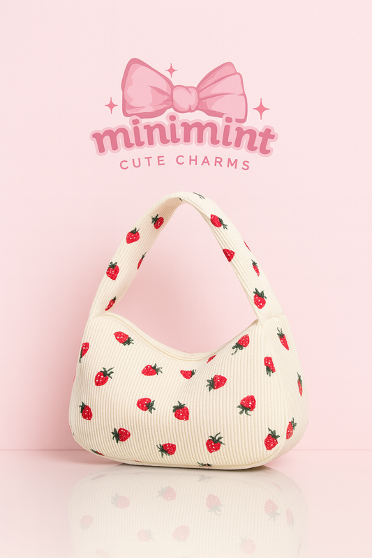 Strawberry Soft Shoulder Bag – Aesthetic Cute Fabric Handbag