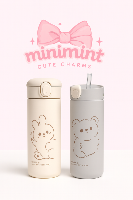 Bear & Bunny Thermos Bottle – Cute Leak-Proof Straw & Flip Lid